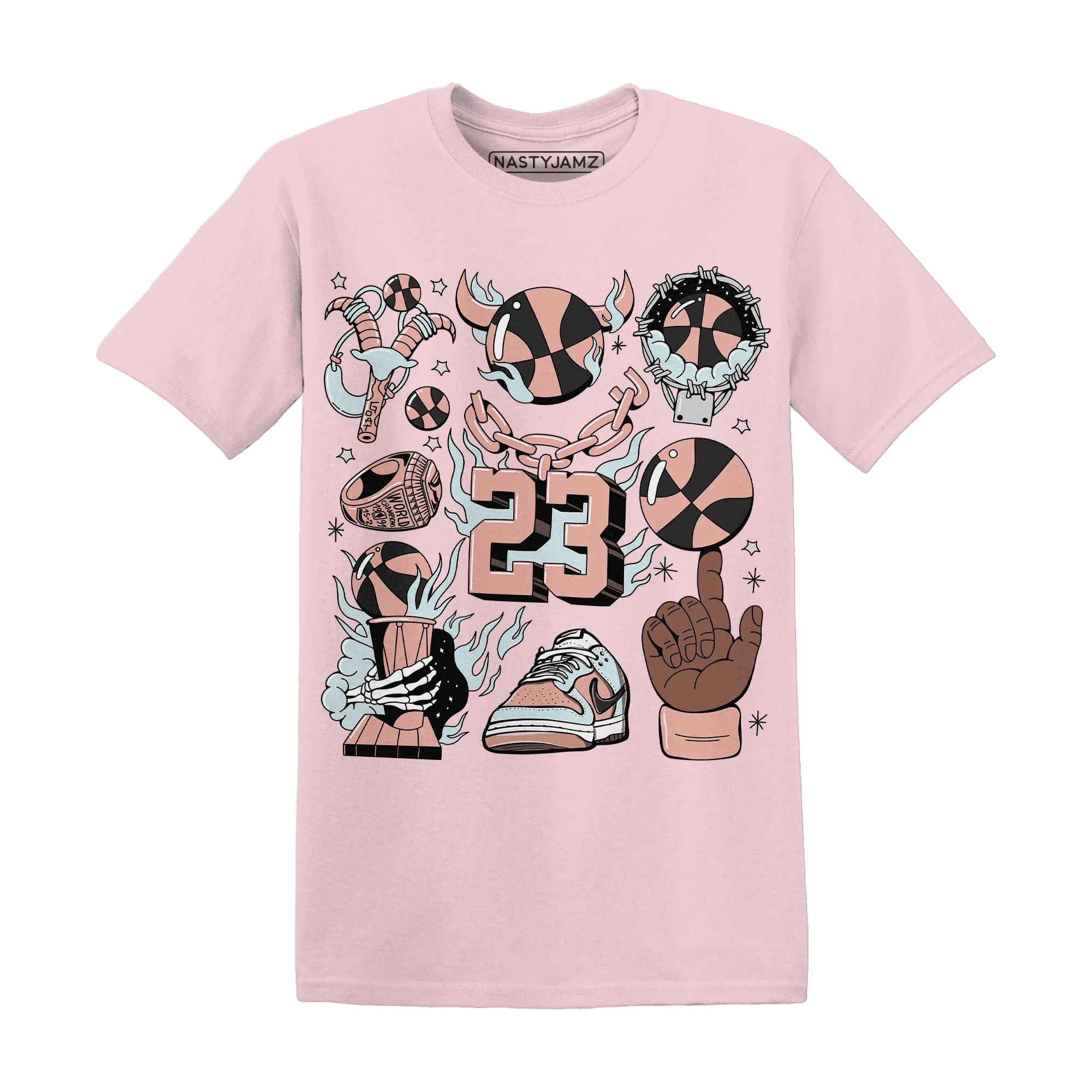 Dunk-Low-Glacier-Blue-Arctic-Orange-T-Shirt-Match-Neclaces-Number-23