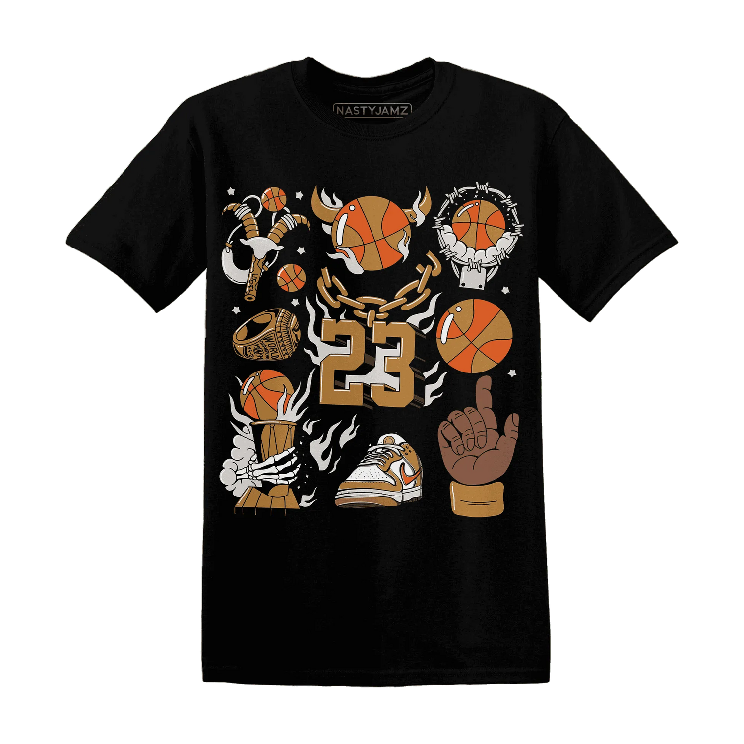 Dunk-Low-Retro-Wheat-Orange-T-Shirt-Match-Neclaces-Number-23