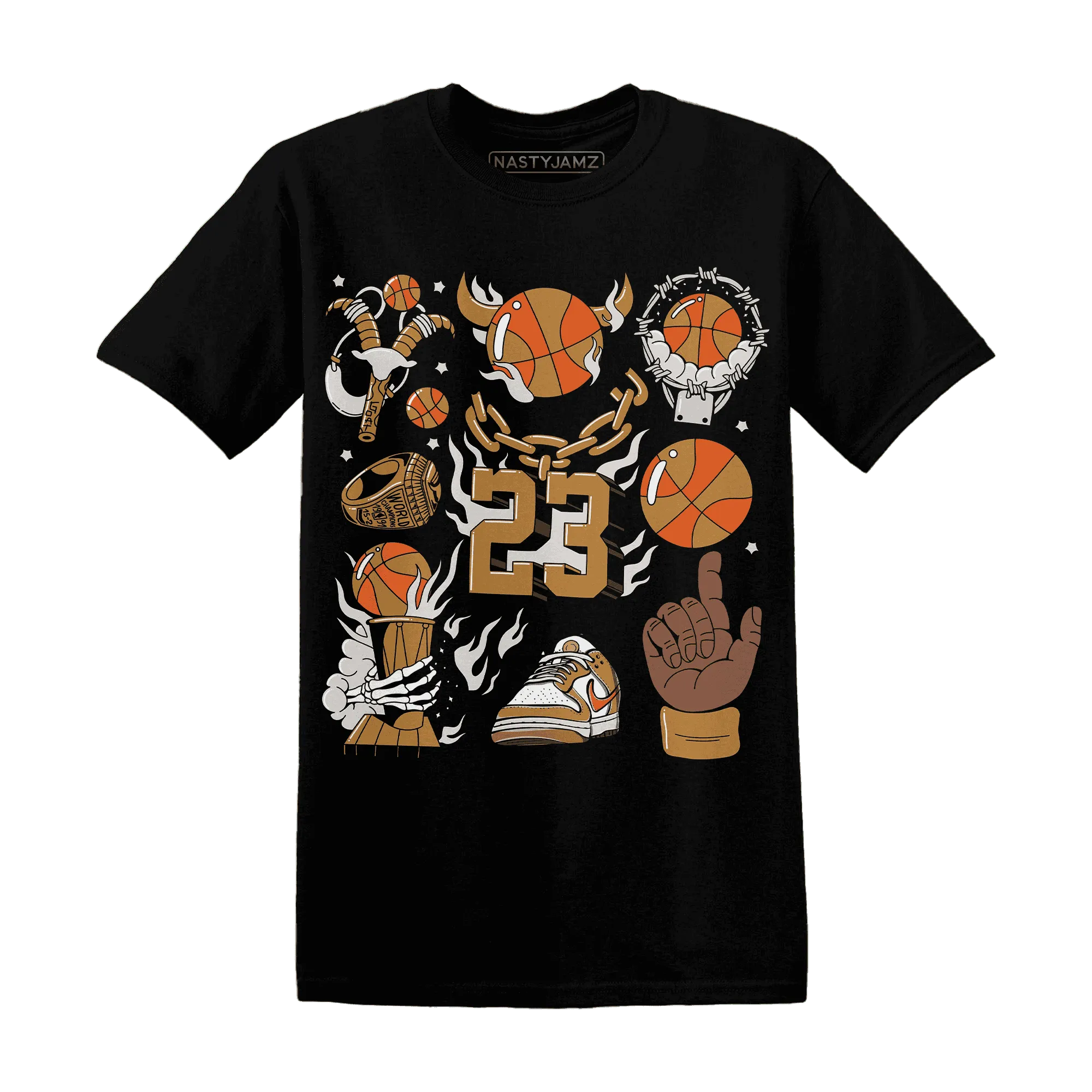 Dunk-Low-Retro-Wheat-Orange-T-Shirt-Match-Neclaces-Number-23