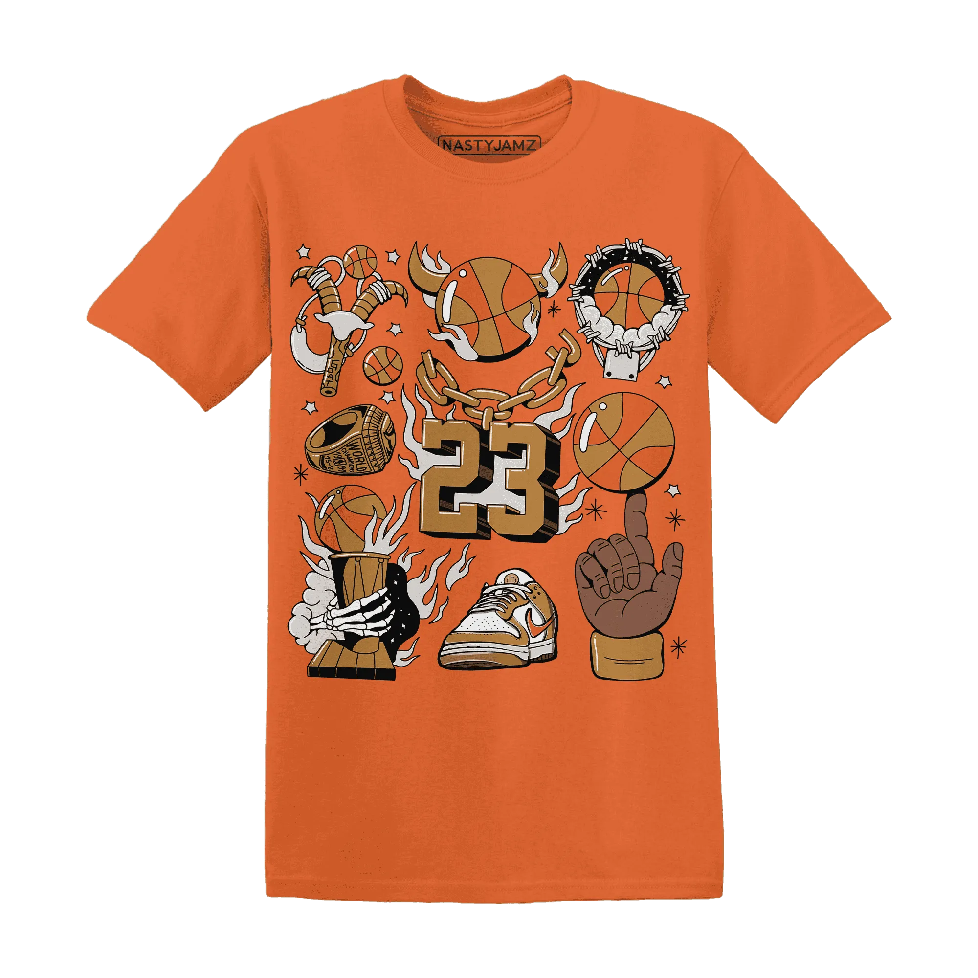 Dunk-Low-Retro-Wheat-Orange-T-Shirt-Match-Neclaces-Number-23