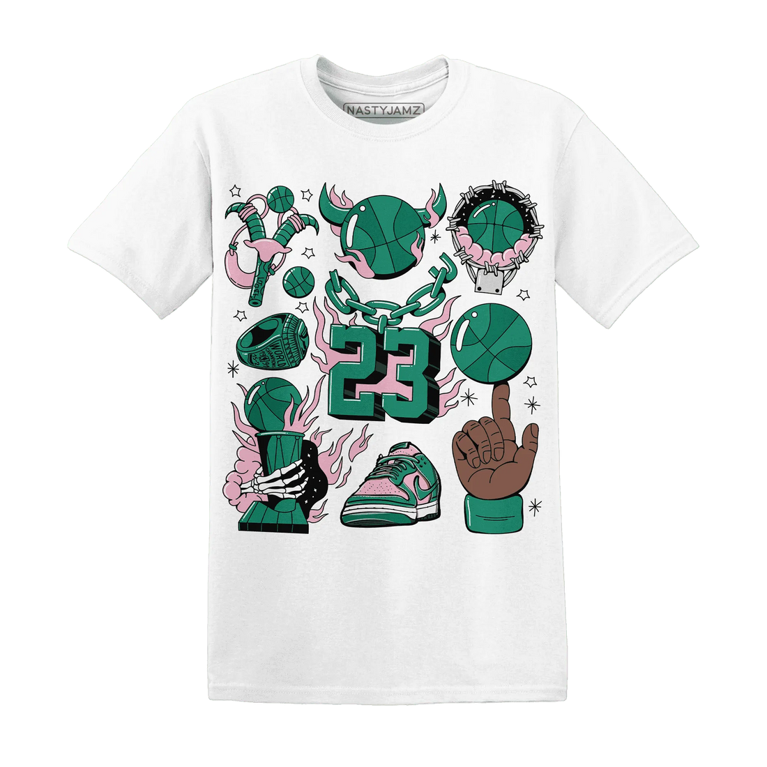 Dunk-Pink-Malachite-Medium-Soft-Low-Sail-NastyJamz-T-Shirt-Match-Neclaces-Number-23