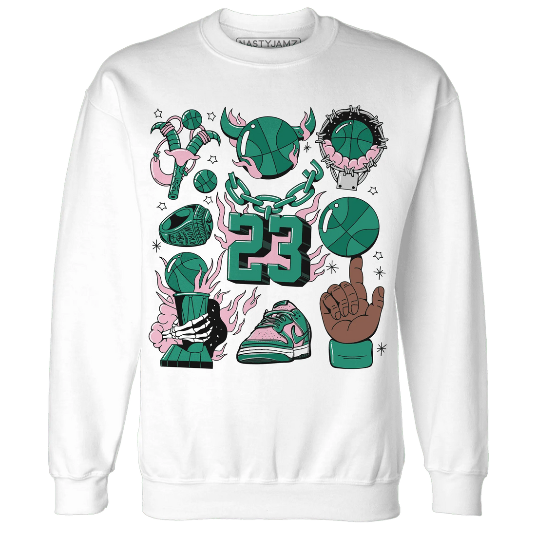 Dunk-Pink-Malachite-Medium-Soft-Low-Sail-NastyJamz-Sweatshirt-Match-Neclaces-Number-23