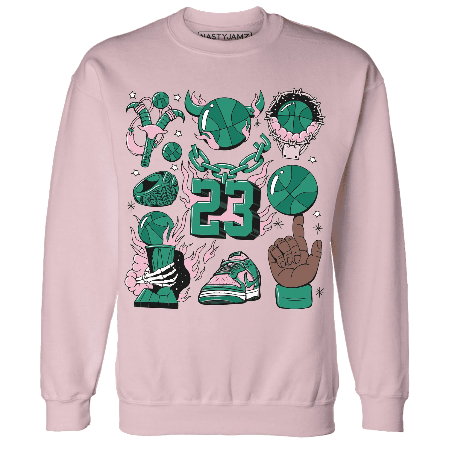 Dunk-Pink-Malachite-Medium-Soft-Low-Sail-NastyJamz-Sweatshirt-Match-Neclaces-Number-23