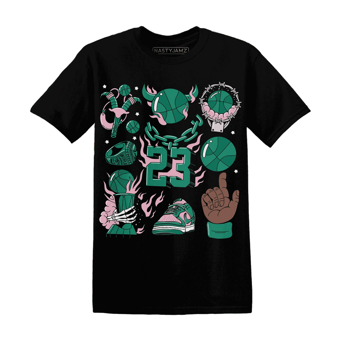 Dunk-Pink-Malachite-Medium-Soft-Low-Sail-NastyJamz-T-Shirt-Match-Neclaces-Number-23