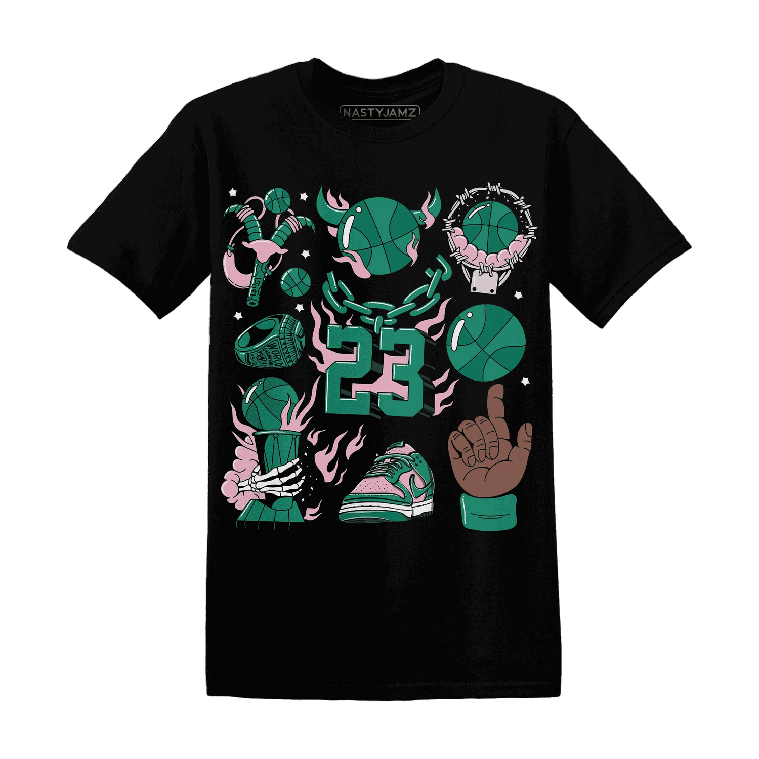 Dunk-Pink-Malachite-Medium-Soft-Low-Sail-NastyJamz-T-Shirt-Match-Neclaces-Number-23