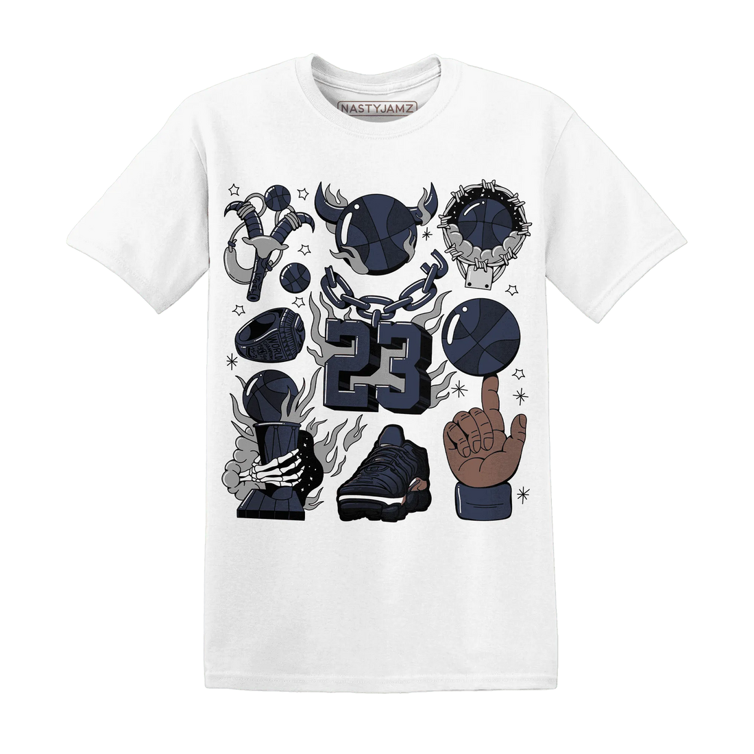 VaporMax-Plus-Midnight-Navy-White-Metallic-Silver-T-Shirt-Match-Neclaces-Number-23