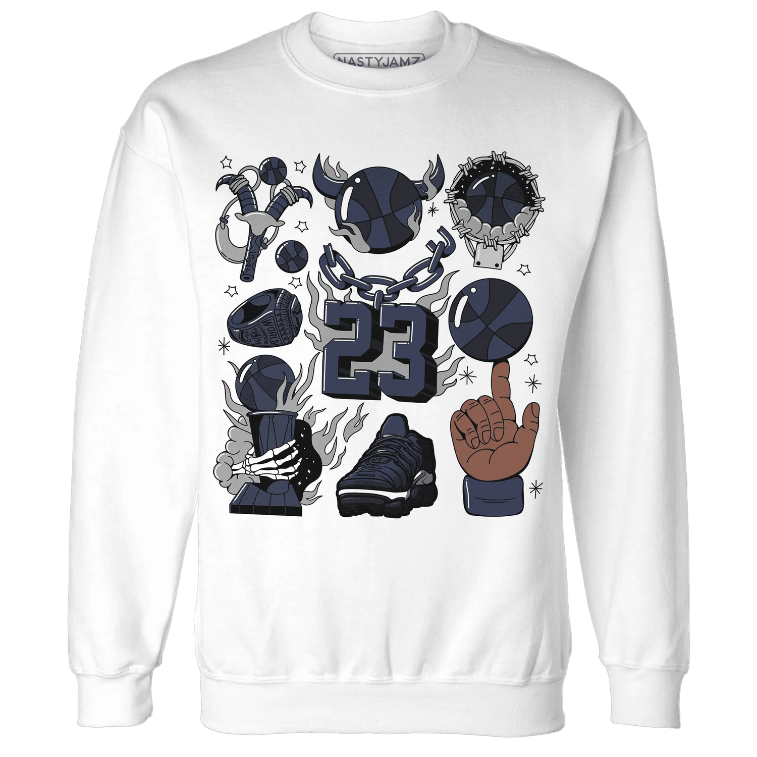 VaporMax-Plus-Midnight-Navy-White-Metallic-Silver-Sweatshirt-Match-Neclaces-Number-23
