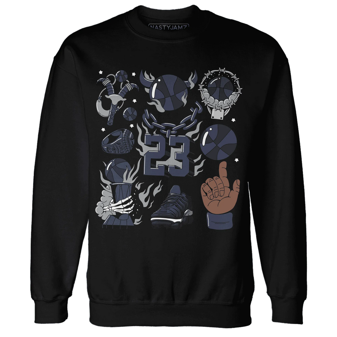 VaporMax-Plus-Midnight-Navy-White-Metallic-Silver-Sweatshirt-Match-Neclaces-Number-23