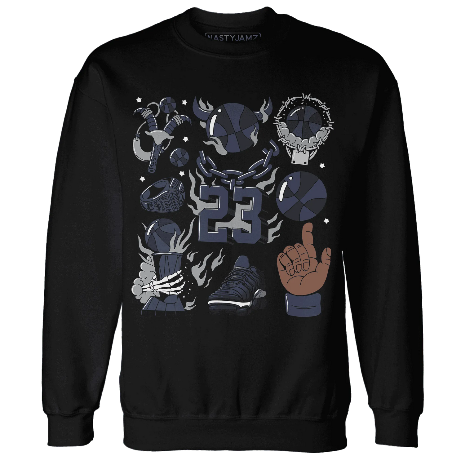 VaporMax-Plus-Midnight-Navy-White-Metallic-Silver-Sweatshirt-Match-Neclaces-Number-23