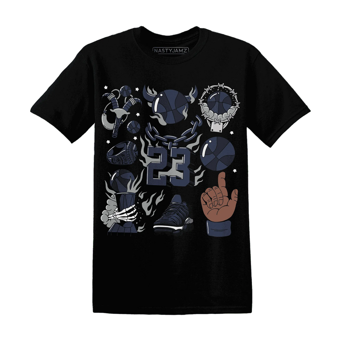 VaporMax-Plus-Midnight-Navy-White-Metallic-Silver-T-Shirt-Match-Neclaces-Number-23