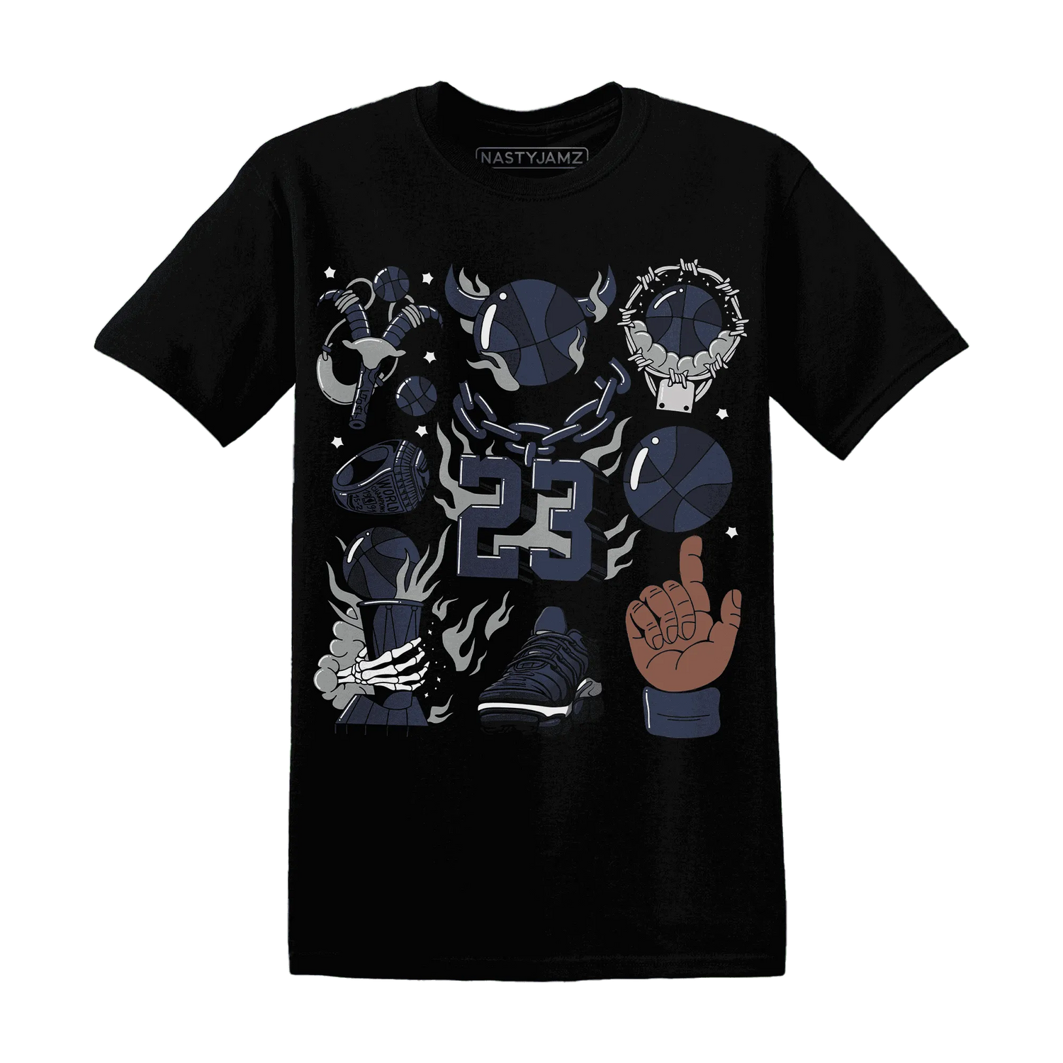 VaporMax-Plus-Midnight-Navy-White-Metallic-Silver-T-Shirt-Match-Neclaces-Number-23