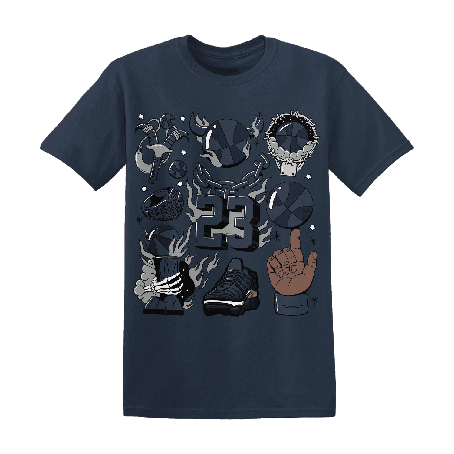 VaporMax-Plus-Midnight-Navy-White-Metallic-Silver-T-Shirt-Match-Neclaces-Number-23
