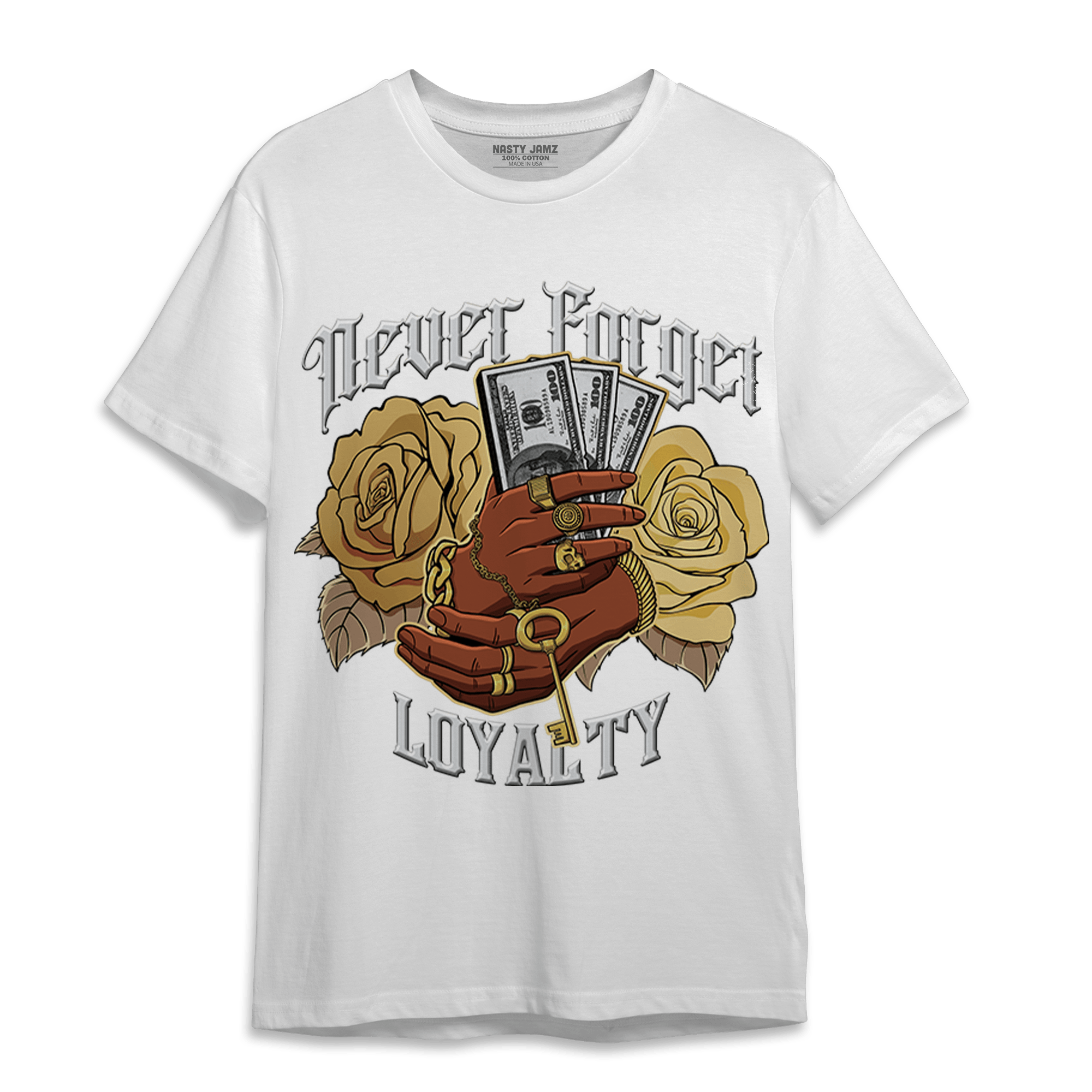 High OG Metallic Gold 1s T Shirt Match Never Forget Loyalty - NastyJamz