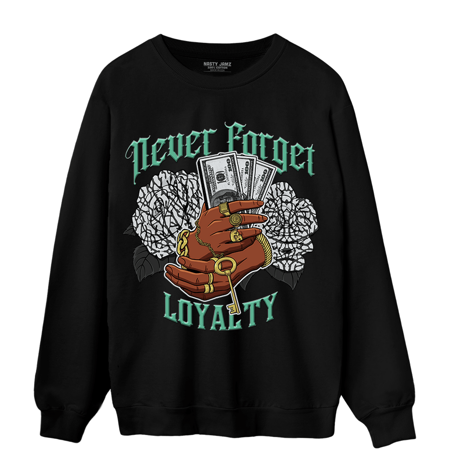 Green Glow 3s Sweatshirt Match Never Forget Loyalty - NastyJamz