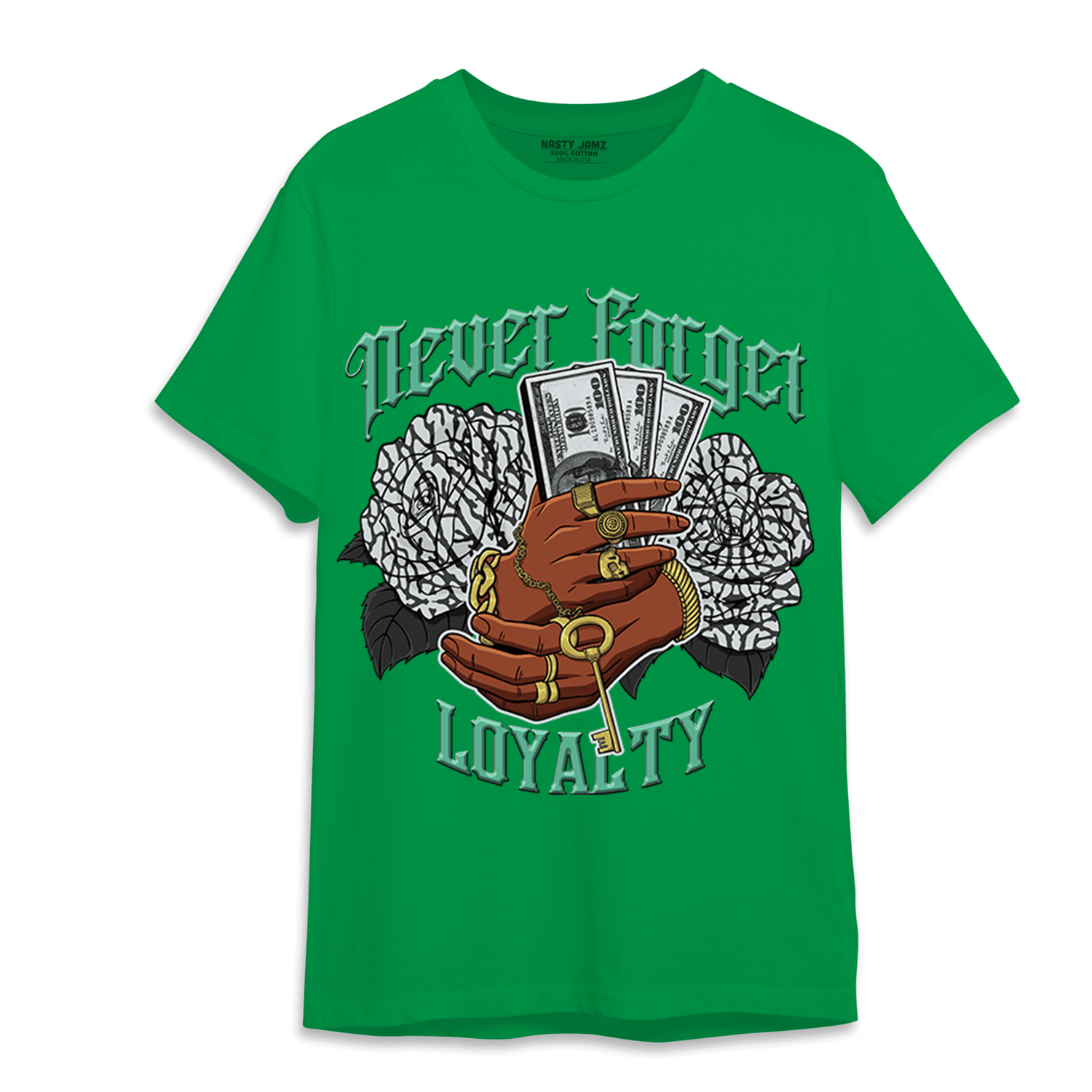 Green Glow 3s T Shirt Match Never Forget Loyalty - NastyJamz