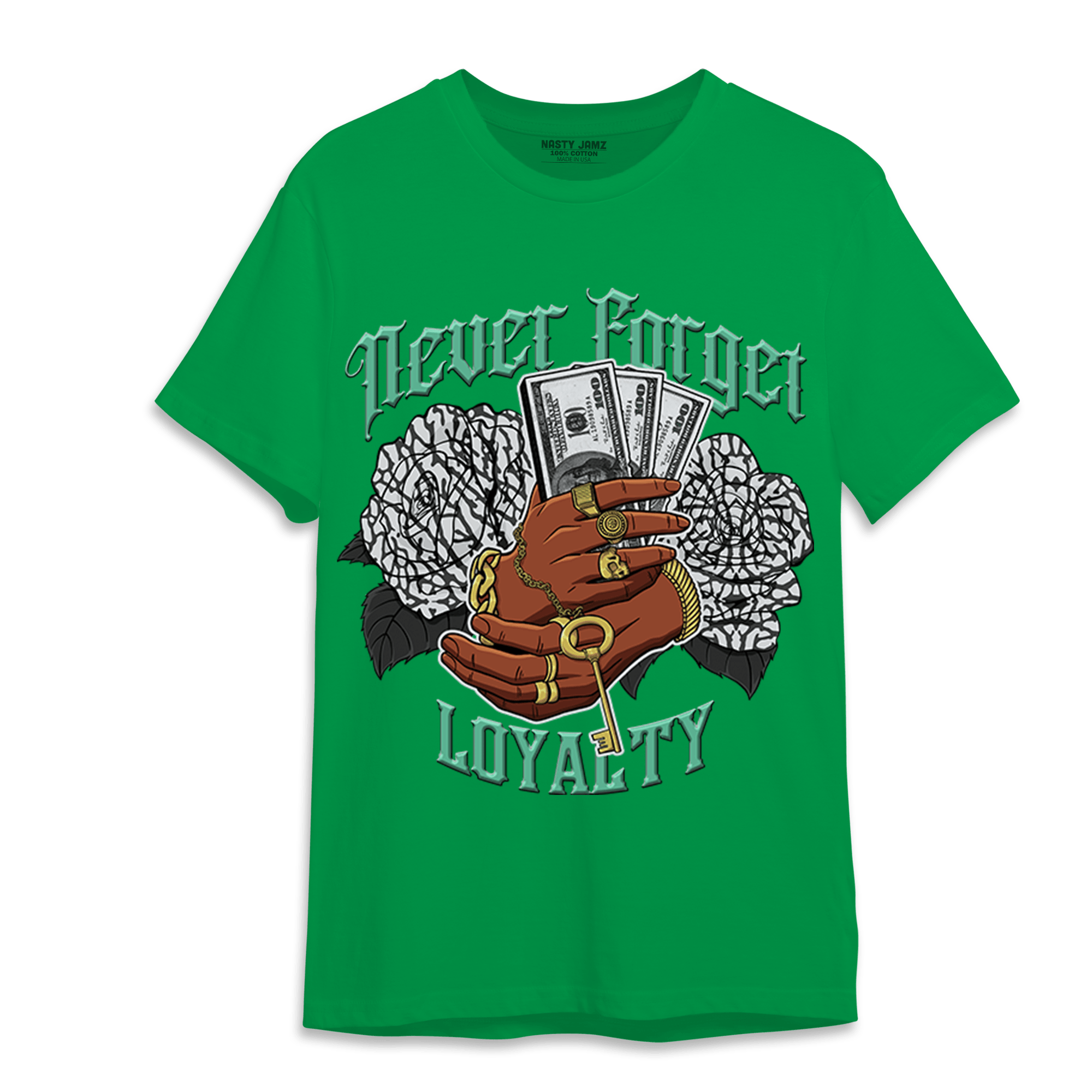 Green Glow 3s T Shirt Match Never Forget Loyalty - NastyJamz