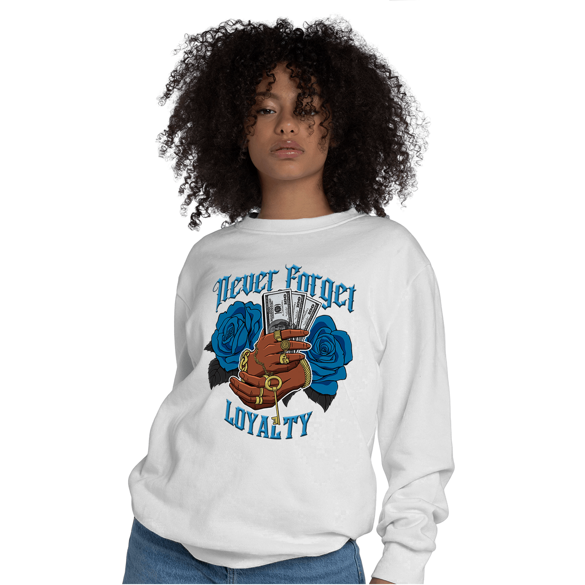 Powder Blue 9s Sweatshirt Match Never Forget Loyalty - NastyJamz