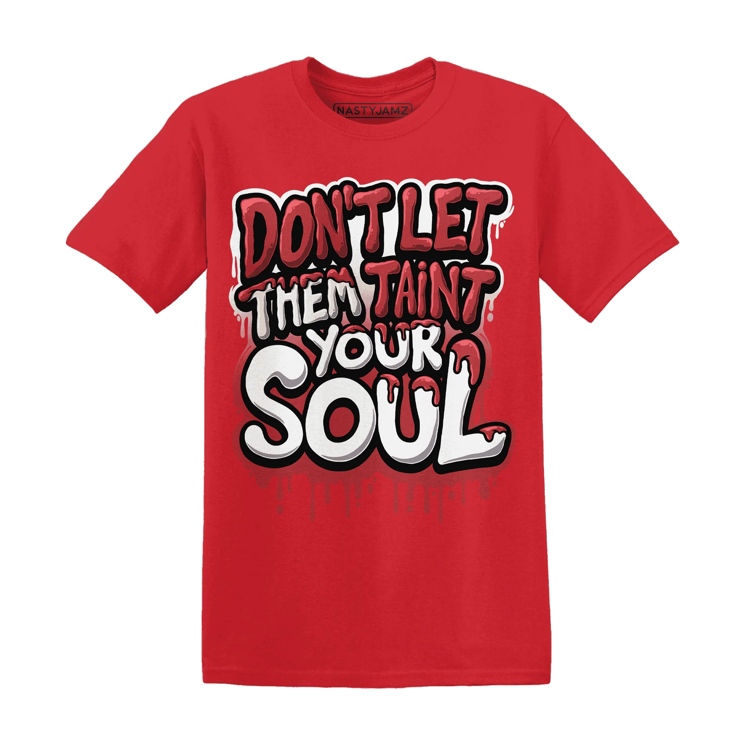Black-Toe-Reimagined-Red-White-1s-NastyJamz-T-Shirt-Match-Never-Taint-Your-Soul