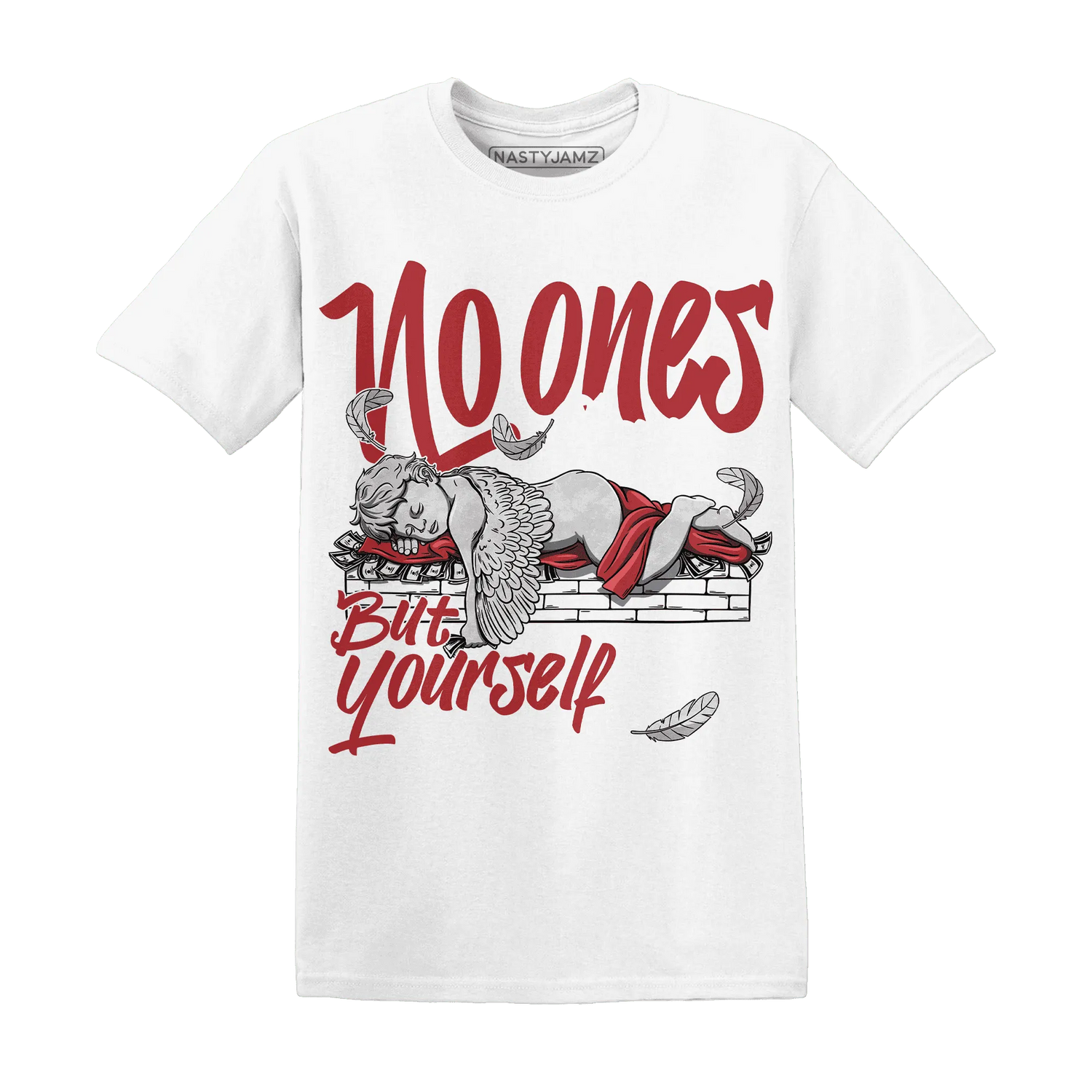 Black-Toe-Reimagined-Red-White-1s-T-Shirt-Match-No-Ones-Care