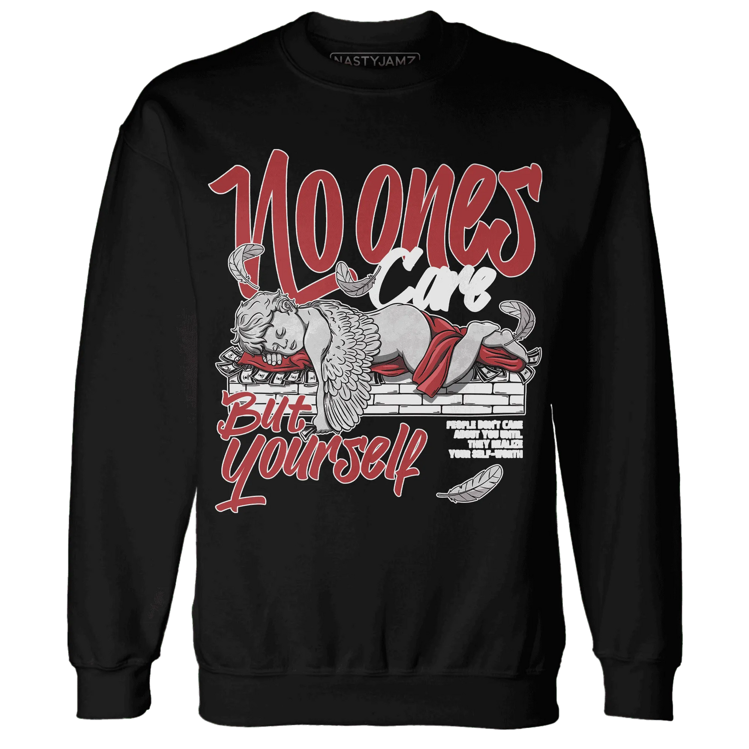 Black-Toe-Reimagined-Red-White-1s-Sweatshirt-Match-No-Ones-Care