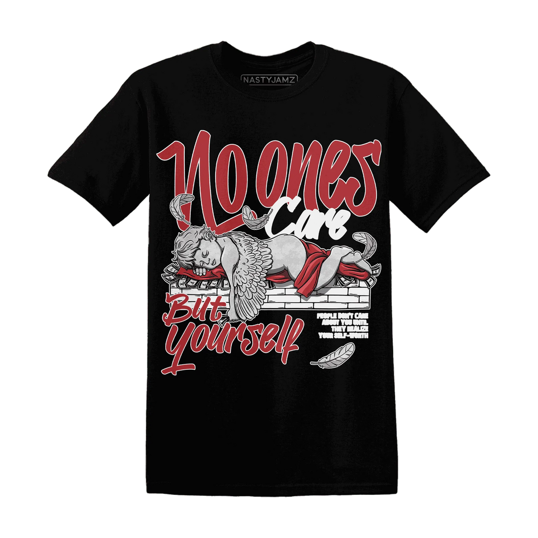 Black-Toe-Reimagined-Red-White-1s-T-Shirt-Match-No-Ones-Care