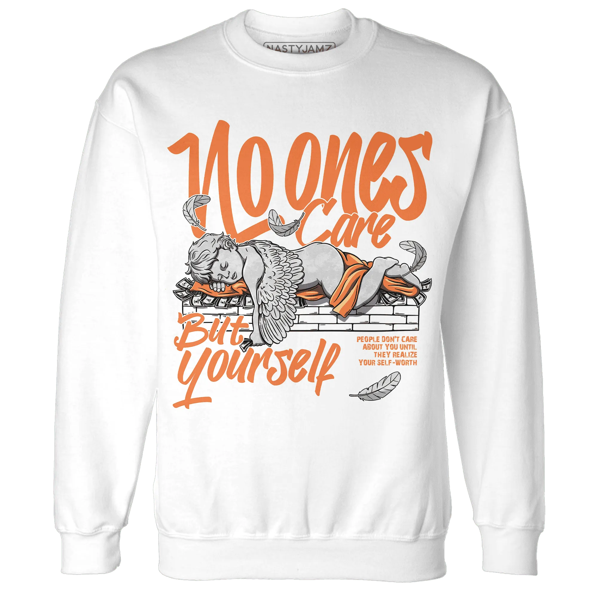 AM-TW-White-Orange-NastyJamz-Sweatshirt-Match-No-Ones-Care