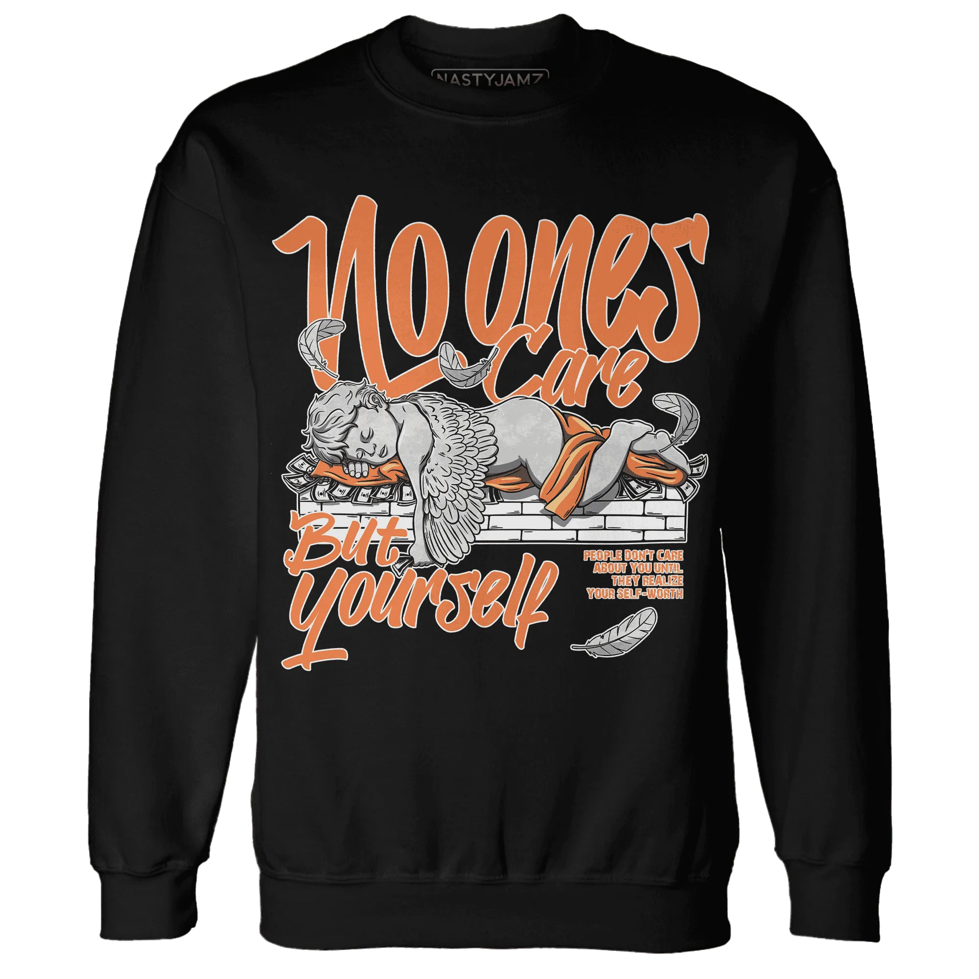 AM-TW-White-Orange-NastyJamz-Sweatshirt-Match-No-Ones-Care