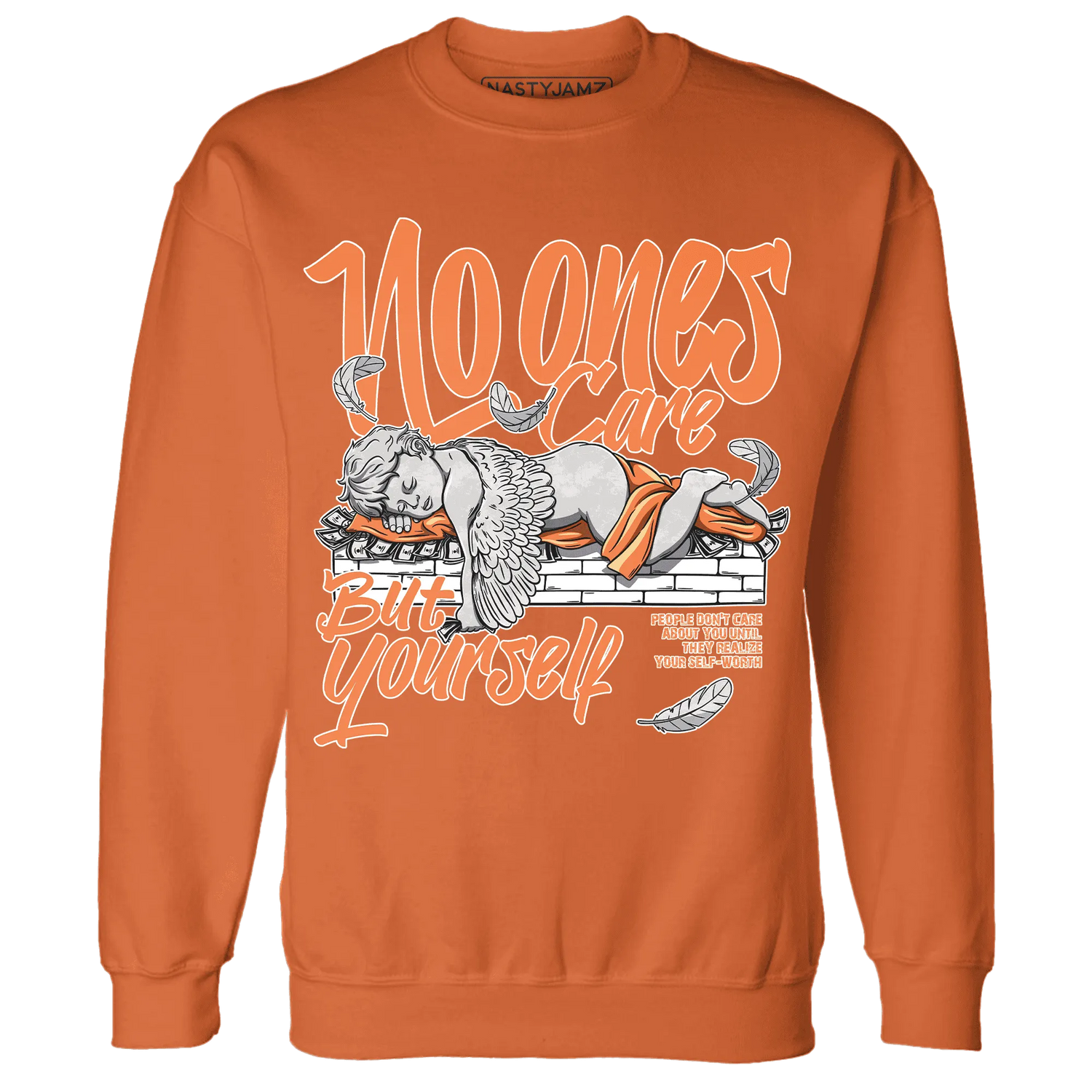 AM-TW-White-Orange-NastyJamz-Sweatshirt-Match-No-Ones-Care