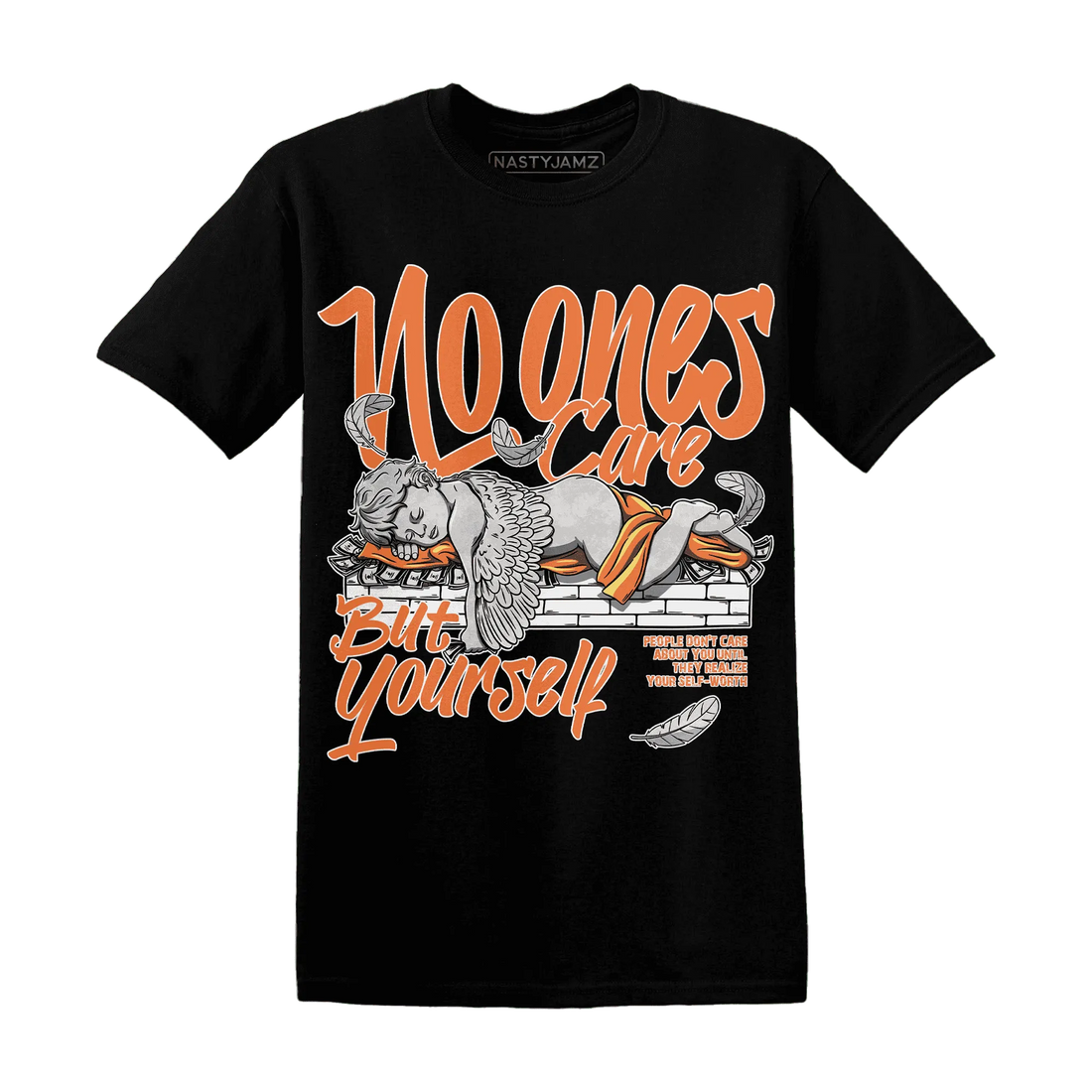 AM-TW-White-Orange-NastyJamz-T-Shirt-Match-No-Ones-Care