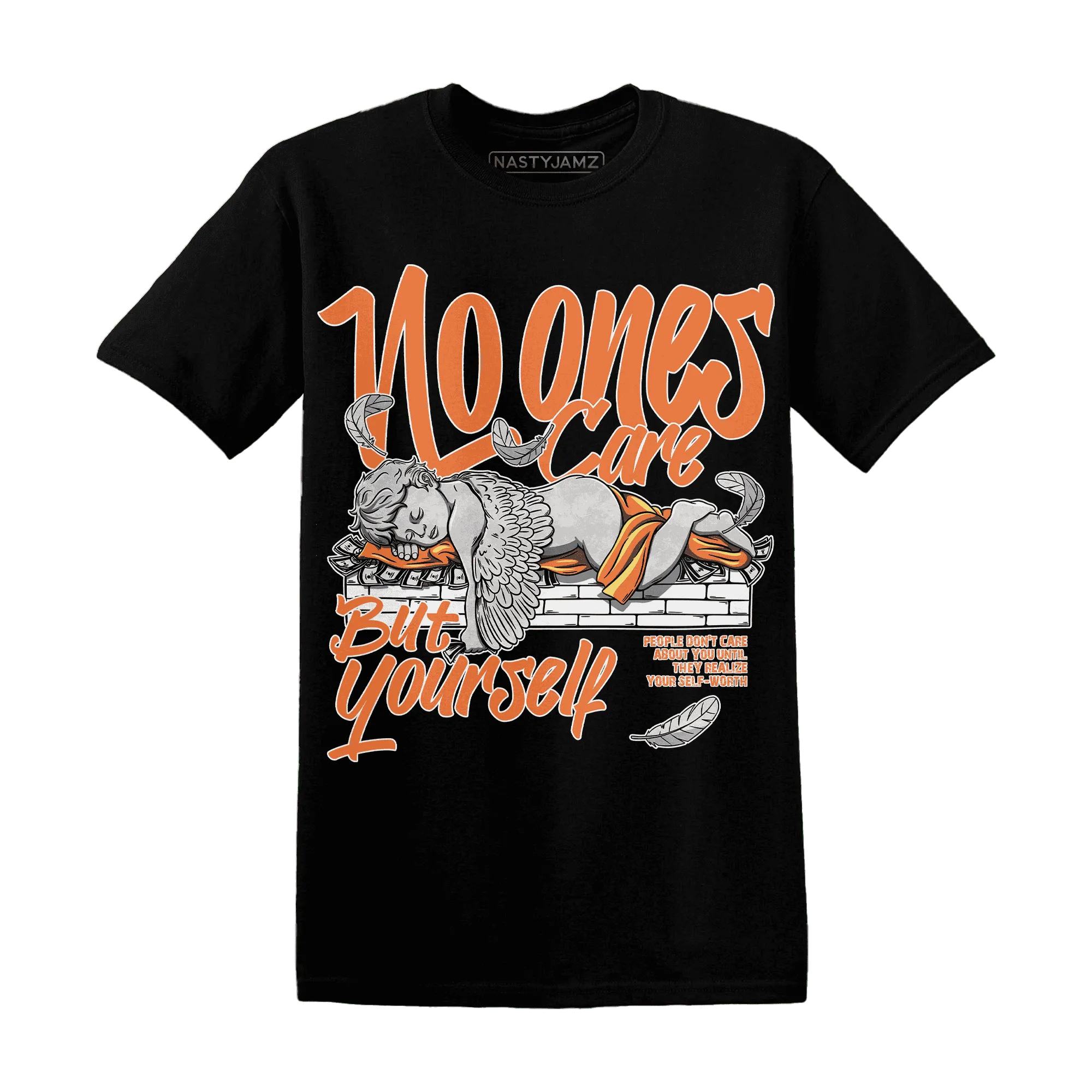 AM-TW-White-Orange-NastyJamz-T-Shirt-Match-No-Ones-Care