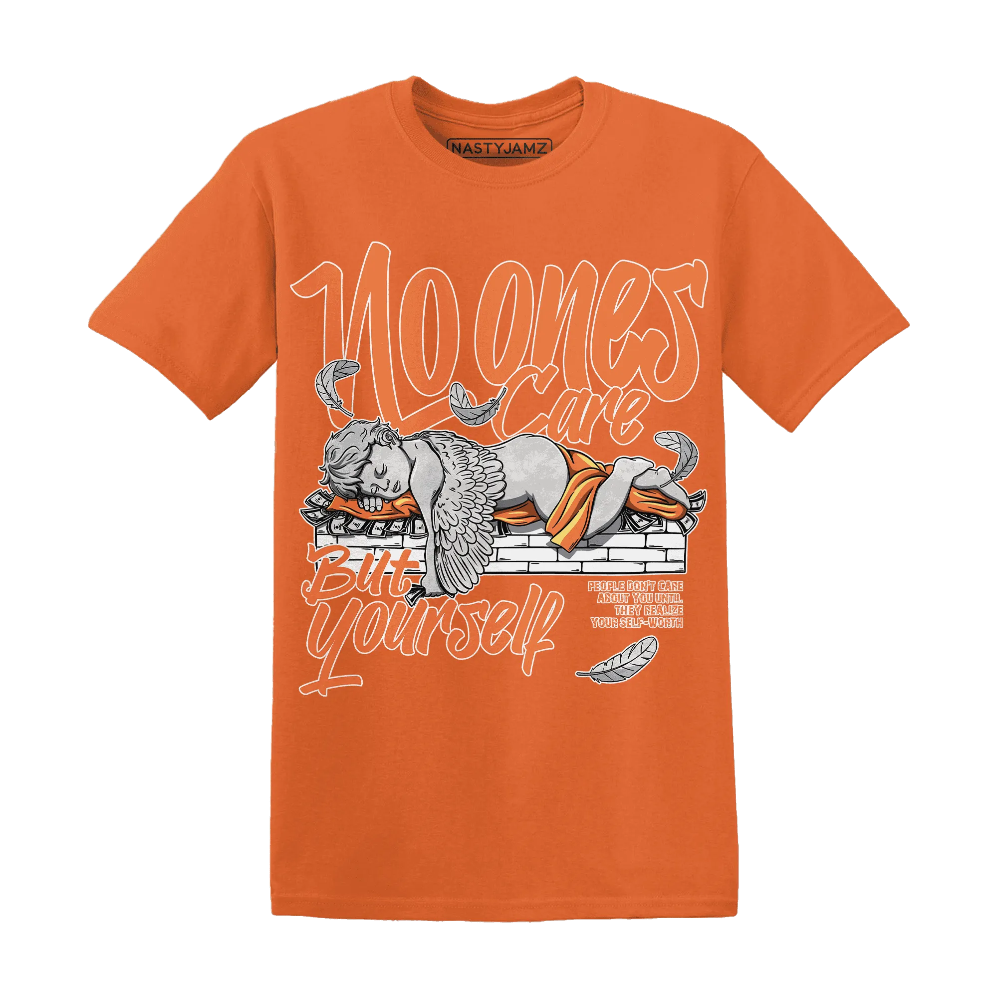 AM-TW-White-Orange-NastyJamz-T-Shirt-Match-No-Ones-Care