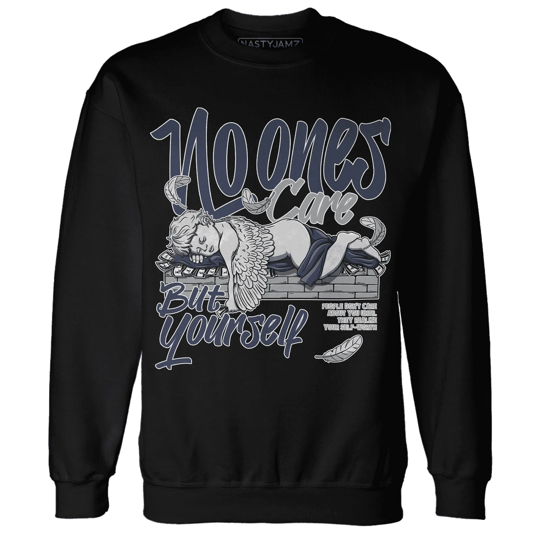 VaporMax-Plus-Midnight-Navy-White-Metallic-Silver-Sweatshirt-Match-No-Ones-Care