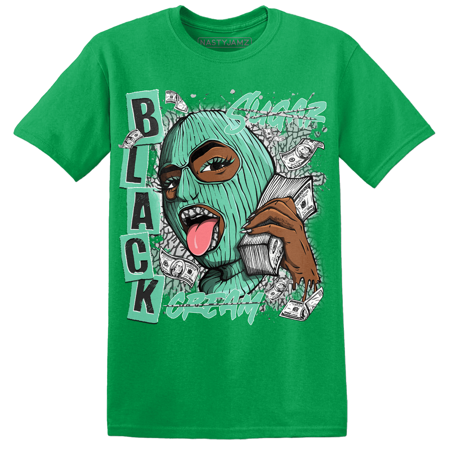 Green Glow 3s T Shirt Match No Sugar No Cream - NastyJamz