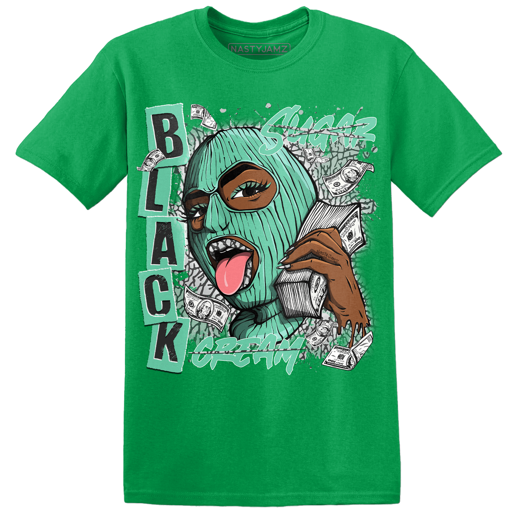 Green Glow 3s T Shirt Match No Sugar No Cream - NastyJamz