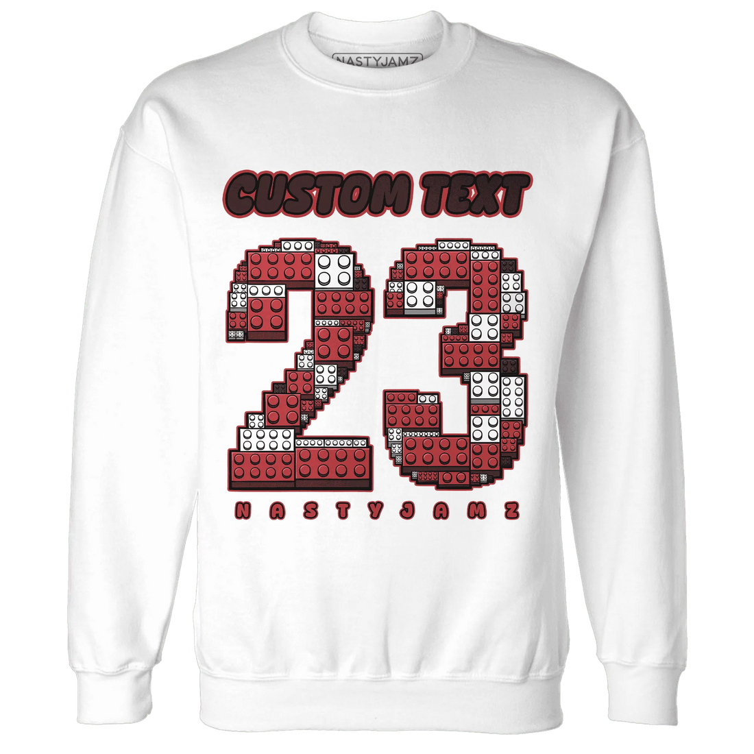 Black-Toe-Reimagined-Red-White-1s-NastyJamz-Sweatshirt-Match-Number-23-Lego