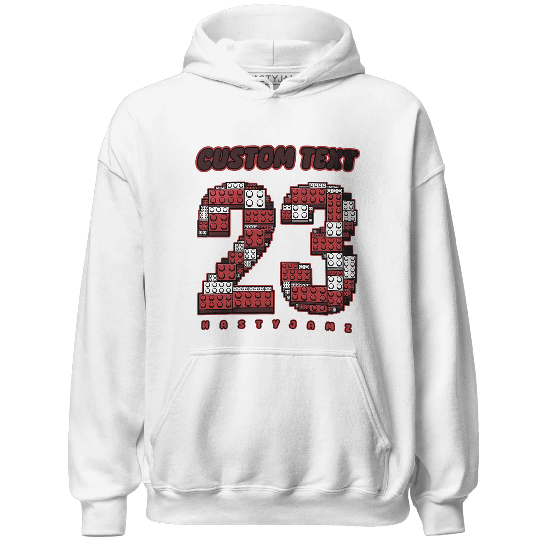 Black-Toe-Reimagined-Red-White-1s-NastyJamz-Hoodie-Match-Number-23-Lego