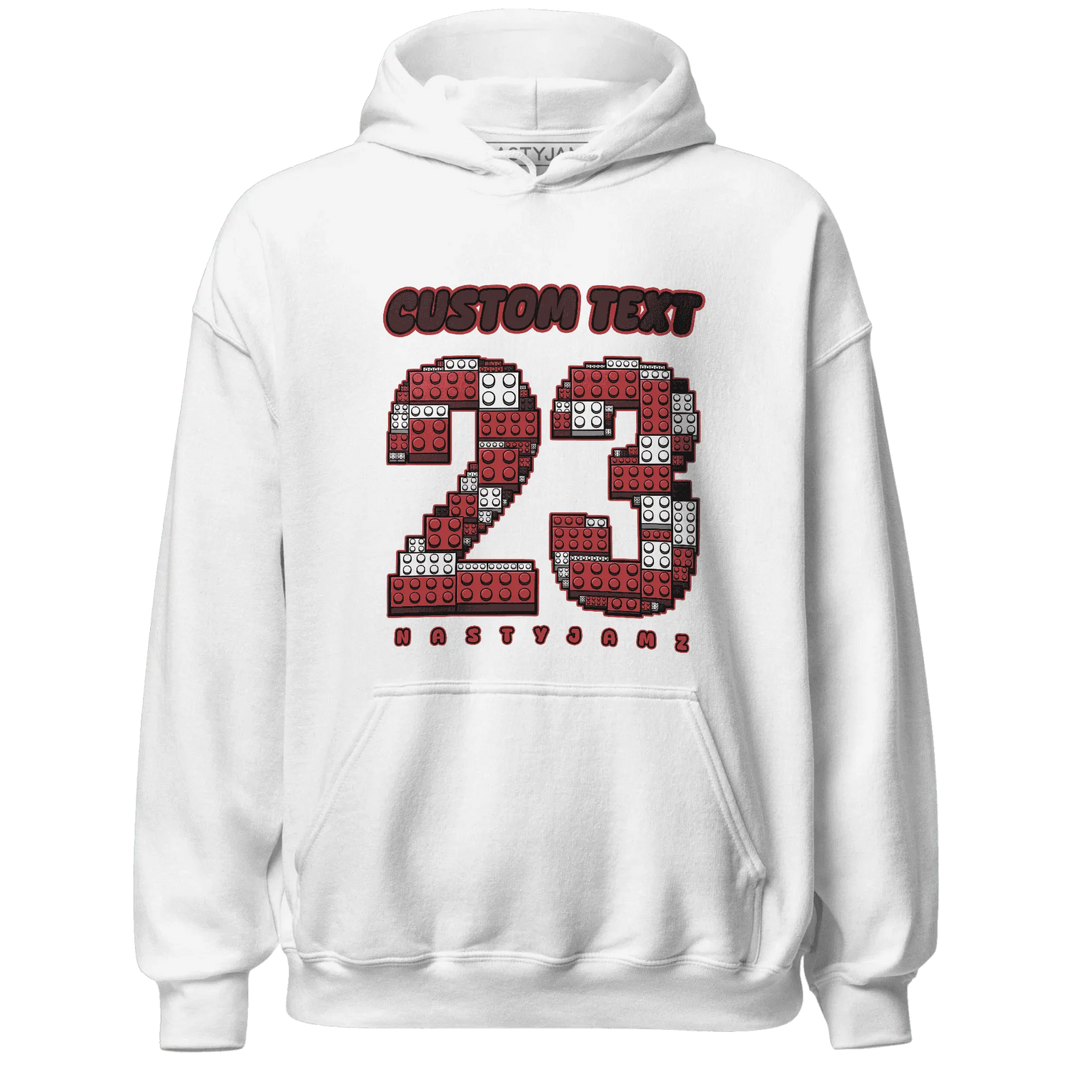 Black-Toe-Reimagined-Red-White-1s-NastyJamz-Hoodie-Match-Number-23-Lego