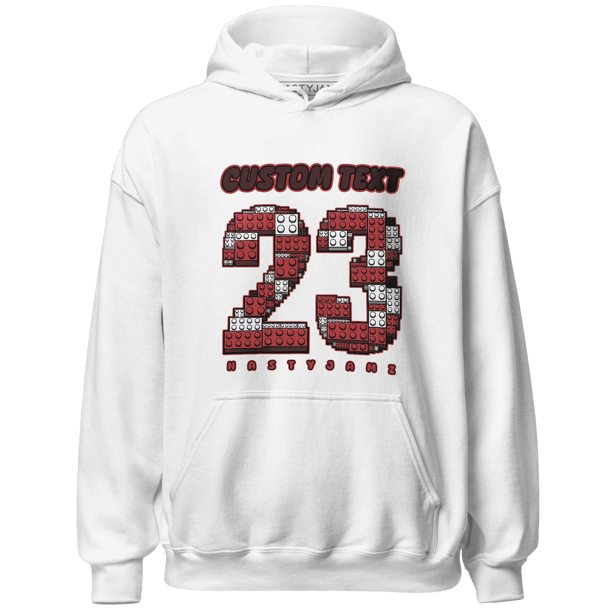 Black-Toe-Reimagined-Red-White-1s-NastyJamz-Hoodie-Match-Number-23-Lego