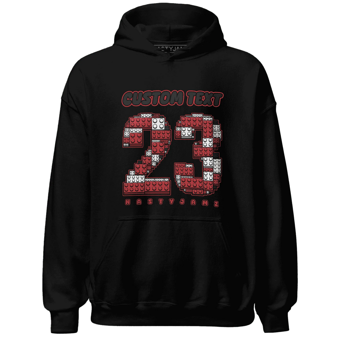 Black-Toe-Reimagined-Red-White-1s-NastyJamz-Hoodie-Match-Number-23-Lego