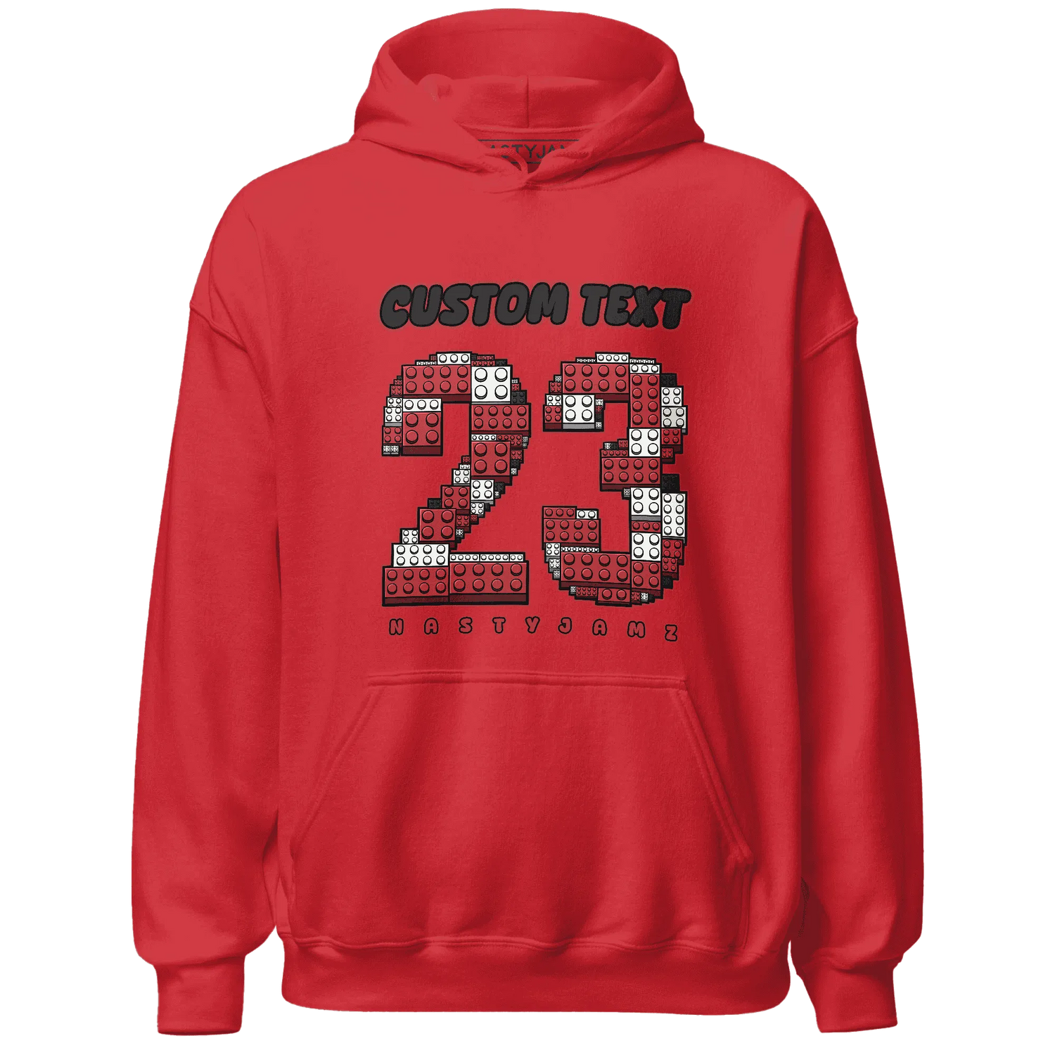 Black-Toe-Reimagined-Red-White-1s-NastyJamz-Hoodie-Match-Number-23-Lego
