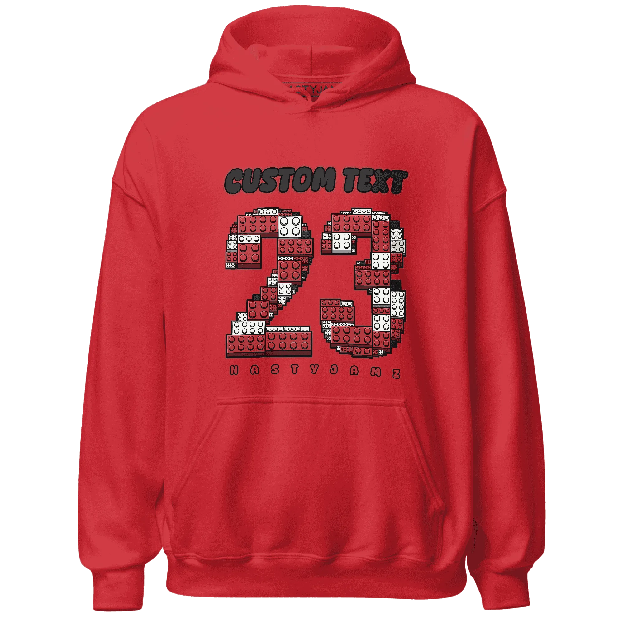 Black-Toe-Reimagined-Red-White-1s-NastyJamz-Hoodie-Match-Number-23-Lego