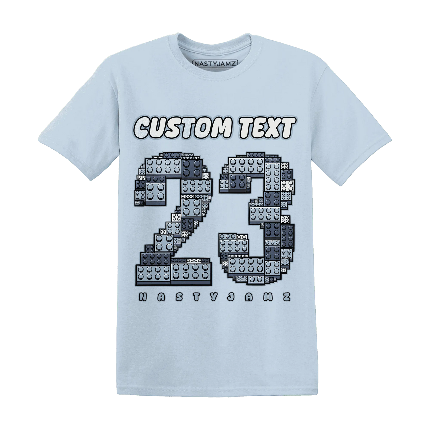 Mid-Diffused-Blue-Grey-1s-T-Shirt-Match-Number-23-Lego