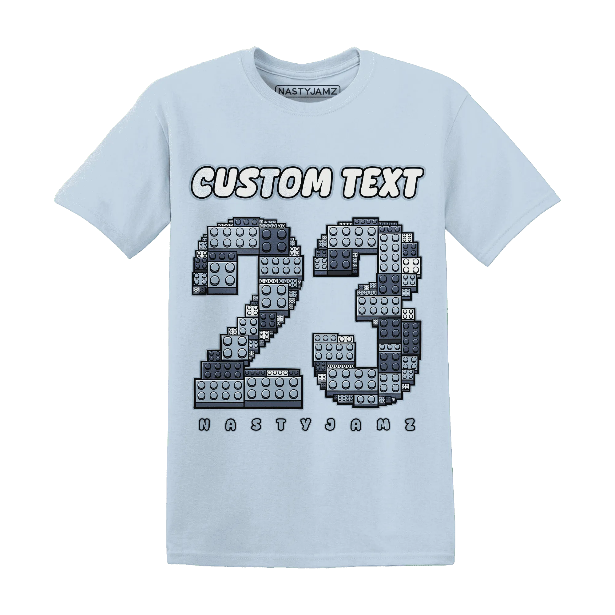 Mid-Diffused-Blue-Grey-1s-T-Shirt-Match-Number-23-Lego