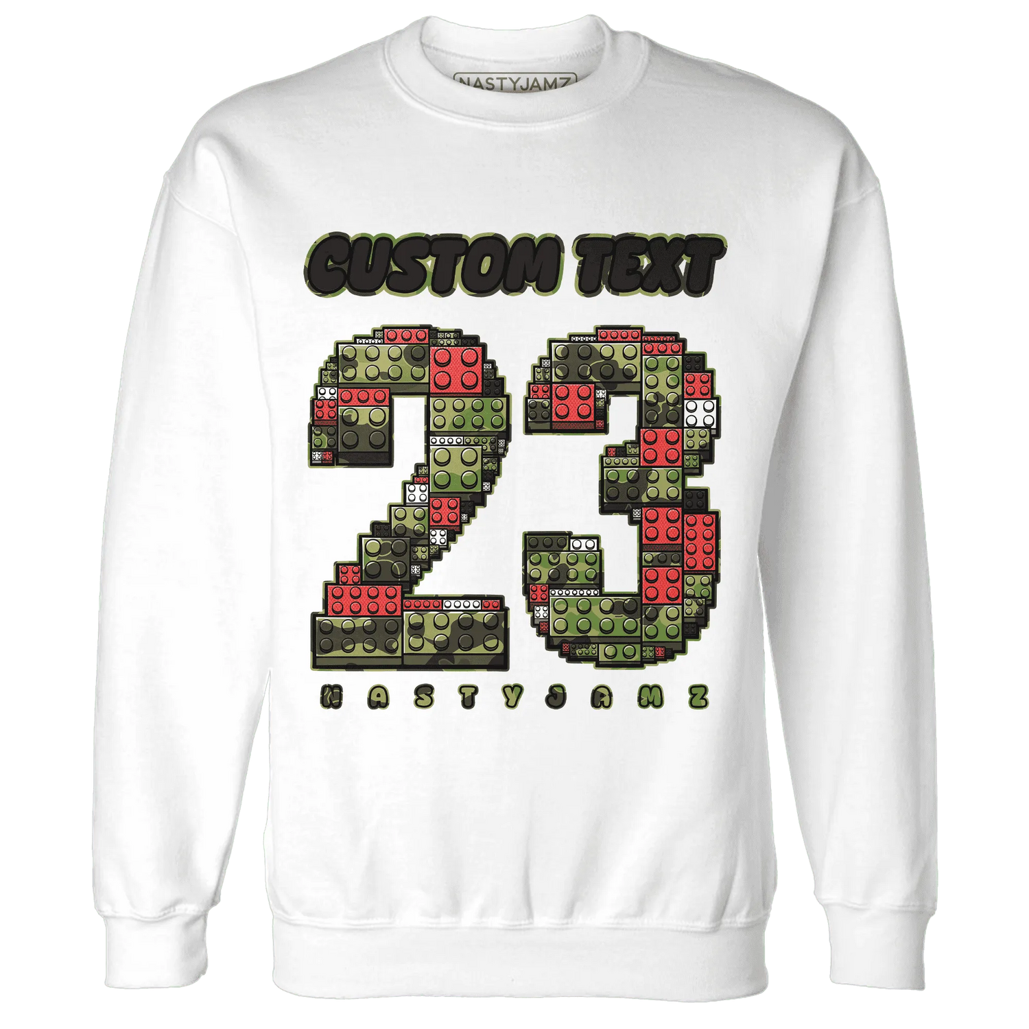 AM-90-Dark-Sage-Solar-Red-NastyJamz-Sweatshirt-Match-Number-23-Lego
