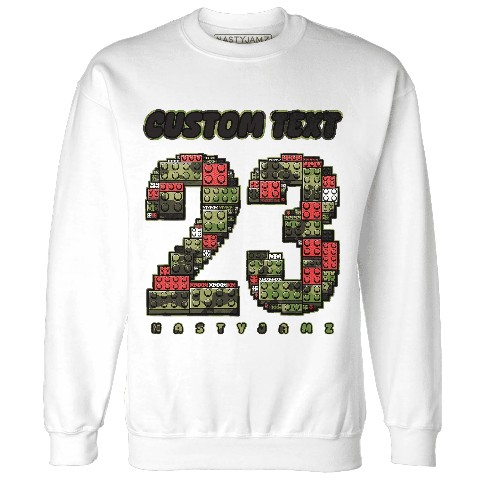 AM-90-Dark-Sage-Solar-Red-NastyJamz-Sweatshirt-Match-Number-23-Lego