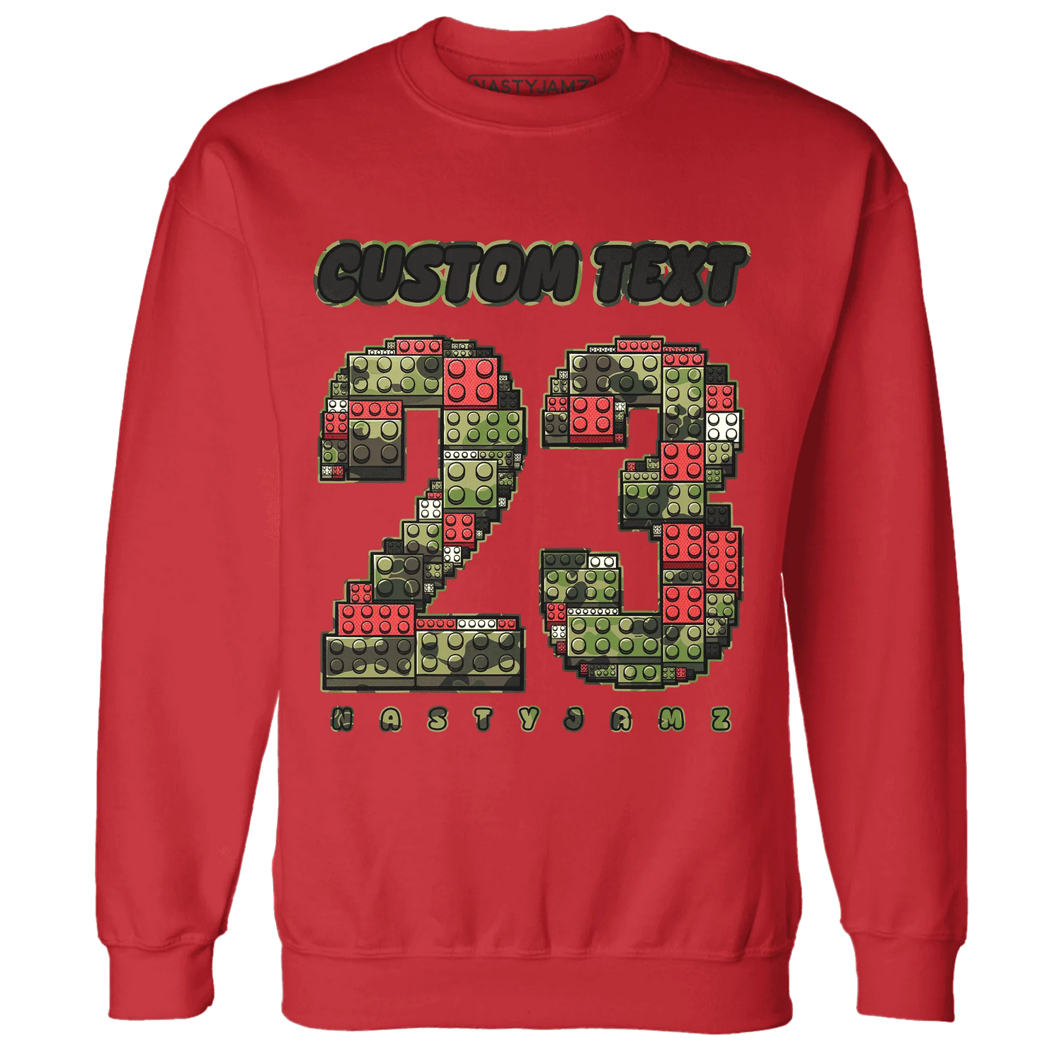 AM-90-Dark-Sage-Solar-Red-NastyJamz-Sweatshirt-Match-Number-23-Lego