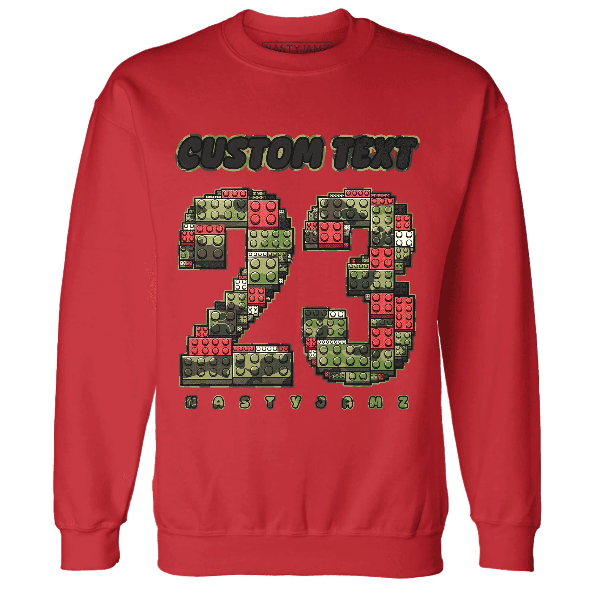 AM-90-Dark-Sage-Solar-Red-NastyJamz-Sweatshirt-Match-Number-23-Lego