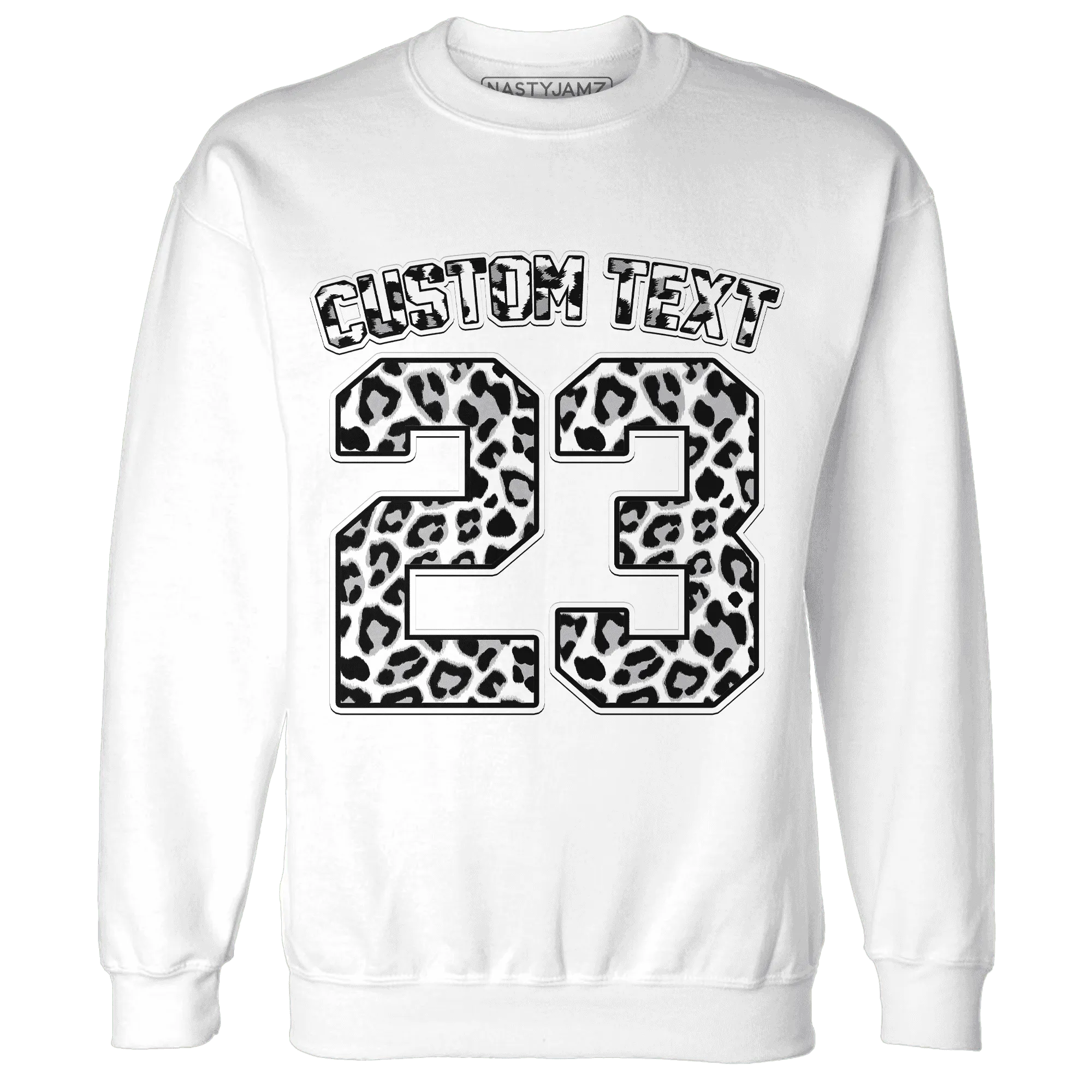 Cement-Grey-3s-Sweatshirt-Match-Number-23-Leopard-Custom-Text