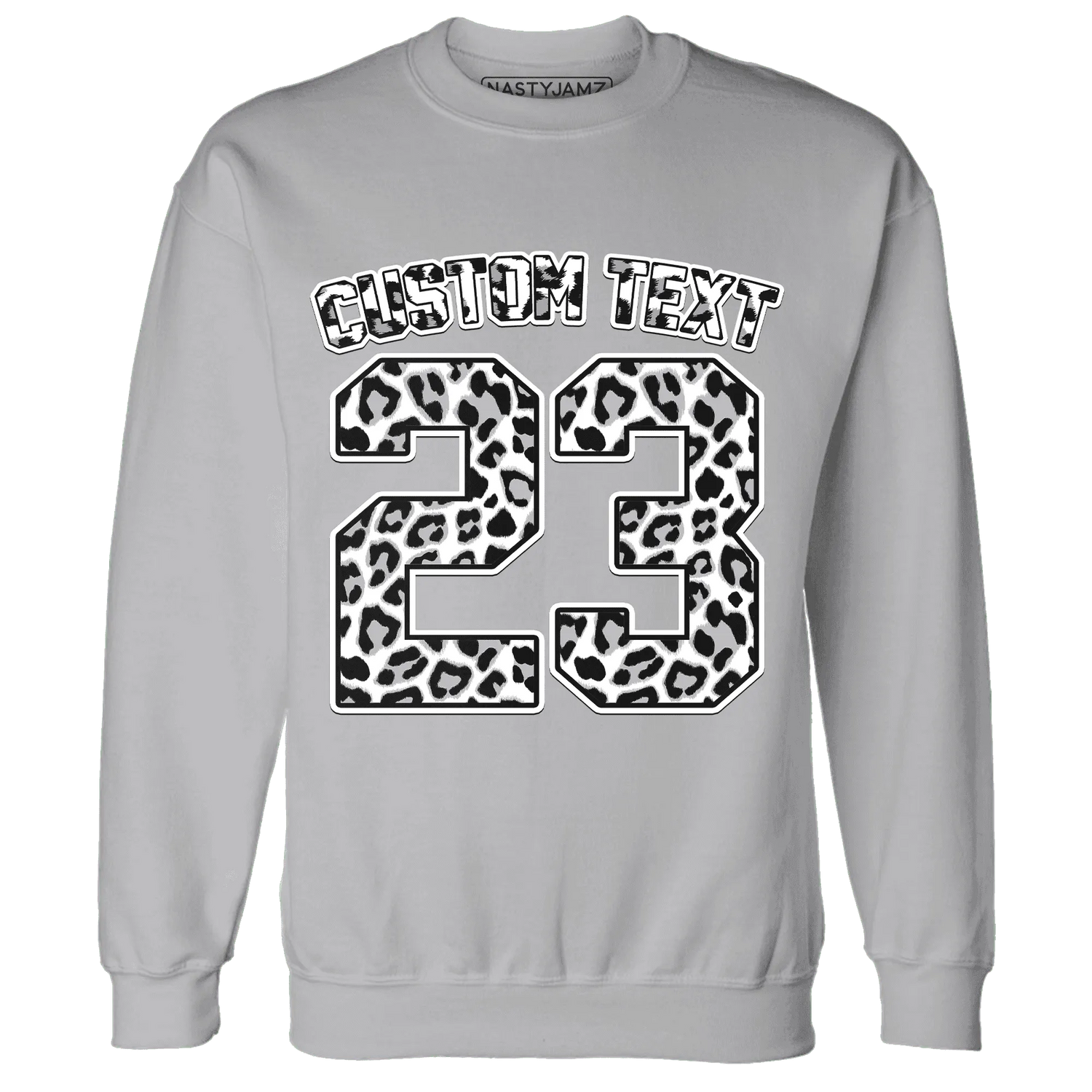 Cement-Grey-3s-Sweatshirt-Match-Number-23-Leopard-Custom-Text