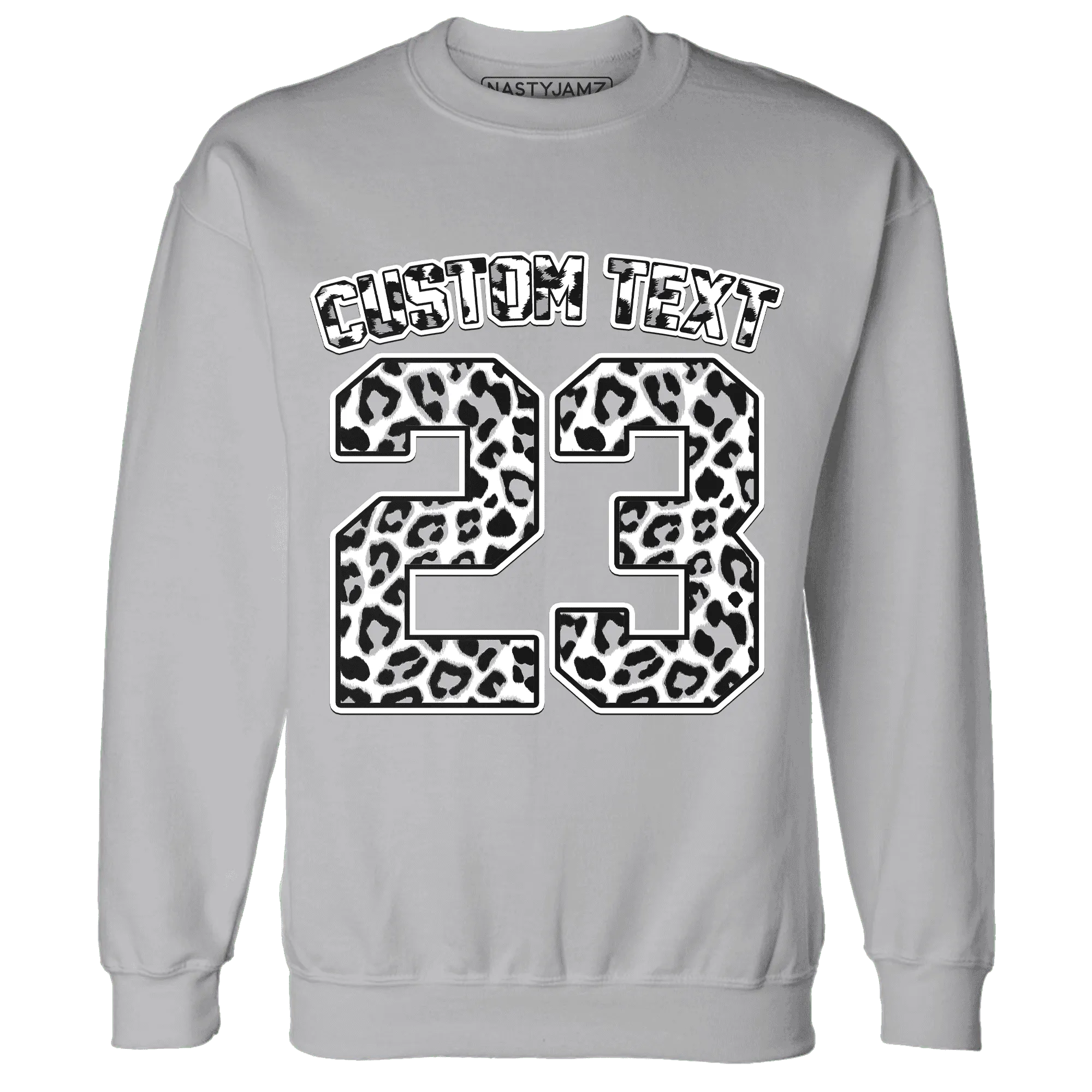 Cement-Grey-3s-Sweatshirt-Match-Number-23-Leopard-Custom-Text
